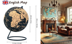 Exerz Cork Globe 14cm Pinnable, English Map, Pins Included, Natural Cork Black