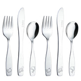 Exzact Children's Cutlery Stainless Steel 6pcs Engraved Ocean Creatures Dolphin, Turtle, Whale