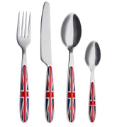 EXZACT Union Jack Cutlery Set of 16, Stainless Steel with Color Handles