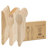 EXZACT Disposable Wooden Cutlery 150 Pieces - Party Forks Knives & Spoons
