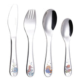 Exzact Children's Cutlery 4pcs Stainless Steel - 1 Fork, 1 Safe Dinner Knife, 1 Dinner Spoon, 1 Dessert Spoon