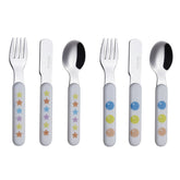 EXZACT Kids Cutlery 6pcs - Forks,Safety Knives,Dinner Spoons - Stars & Dots