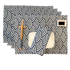 CosyAurora Placemats 30 x 40 cm Navy Blue Ocean Waves for Dining Table, Set of 4