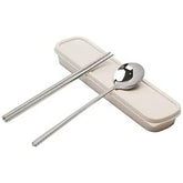 Exzact Chopsticks and Spoon Set in a Case, 18/10 Stainless Steel Cutlery, Durable, Reusable