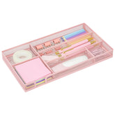 EXERZ Mesh Organiser Tray – Metal Desk Drawer Insert with 9 Compartments (Light Pink)