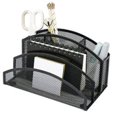 EXERZ Mesh Desk Organiser – 3-Tier Letter Holder with 4 Compartments (Black)