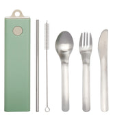 Exzact Cutlery 5pcs - Spoon Fork Knife Straw Cleaning-Brush in a Carry Case