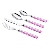 EXZACT Cutlery Set 24pcs Stainless Steel with Gingham Check Coloured Handles (Light Purple New)