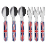 EXZACT Union Jack Kids Cutlery 6pcs Stainless Steel 18/10 - 3 x Forks, 3 x Spoons
