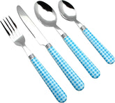 EXZACT Cutlery Set 24pcs Stainless Steel with Gingham Check Coloured Handles