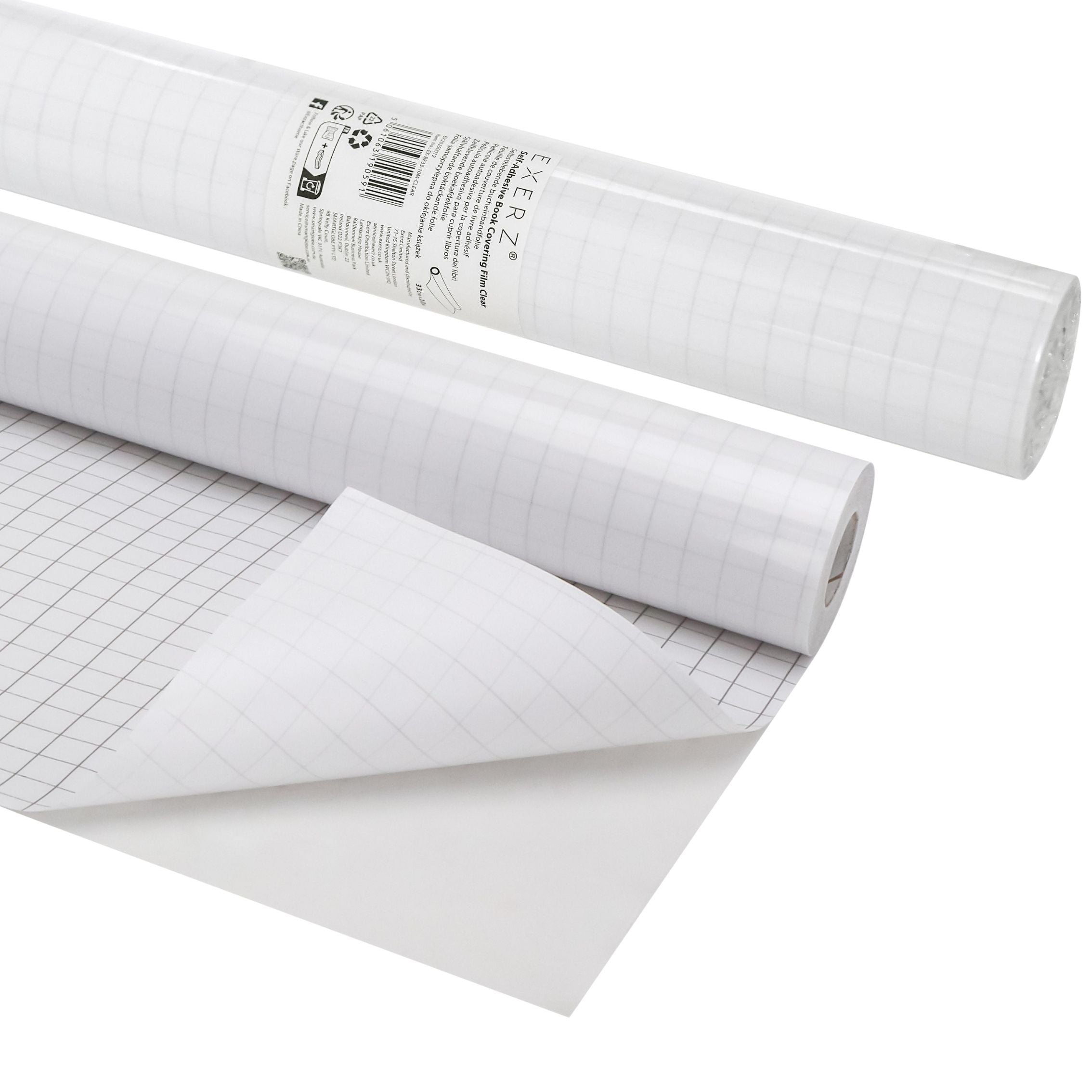 EXERZ Self Adhesive Book Cover Film 33cm x 10m Protective Roll Clear