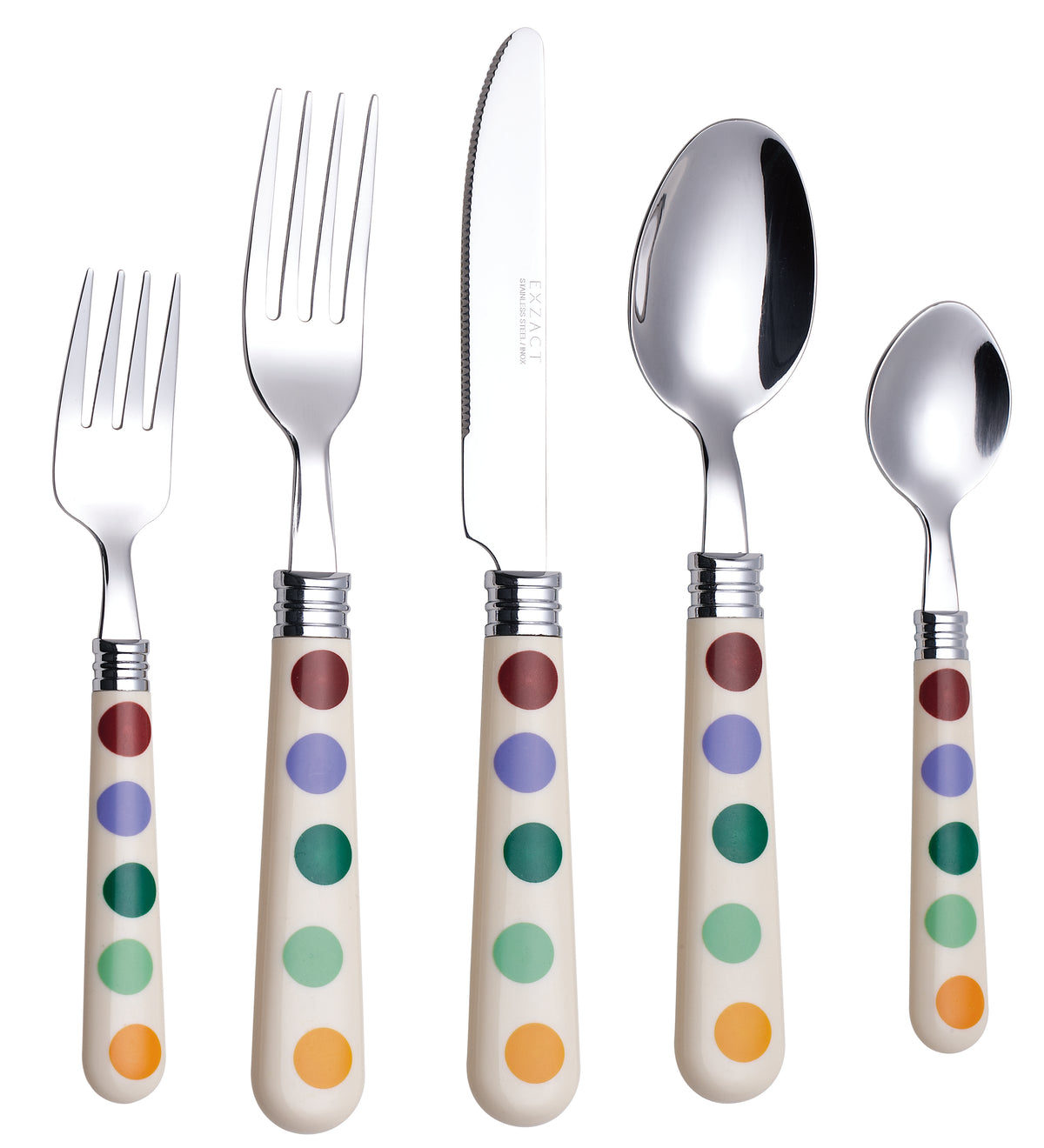 Exzact Cutlery Set 20pcs Polka Dot, Stainless Steel Mirror Polished, Service for 4