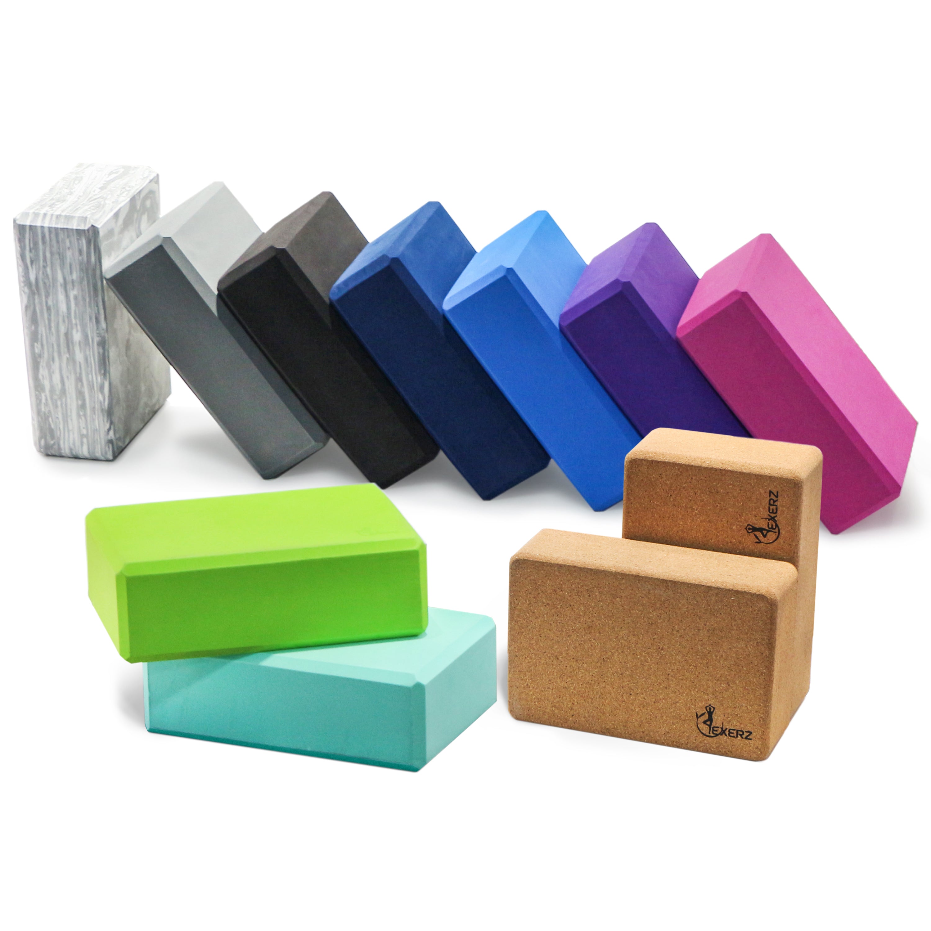 EXERZ Cork Yoga Blocks – 2pcs, Firm, High Density, Anti-Slip, Travel-Friendly