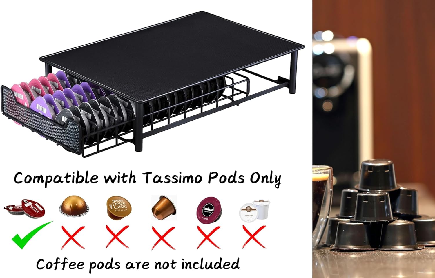 EXZACT Coffee Capsule Drawer Compatible for Tassimo Pods,Capacity 60pcs