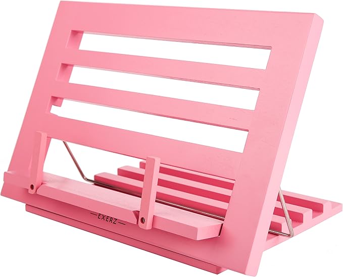 Exerz Cookbook Stand Wooden Bookrest Cookery Recipe Holder Reading Rest  (PINK)