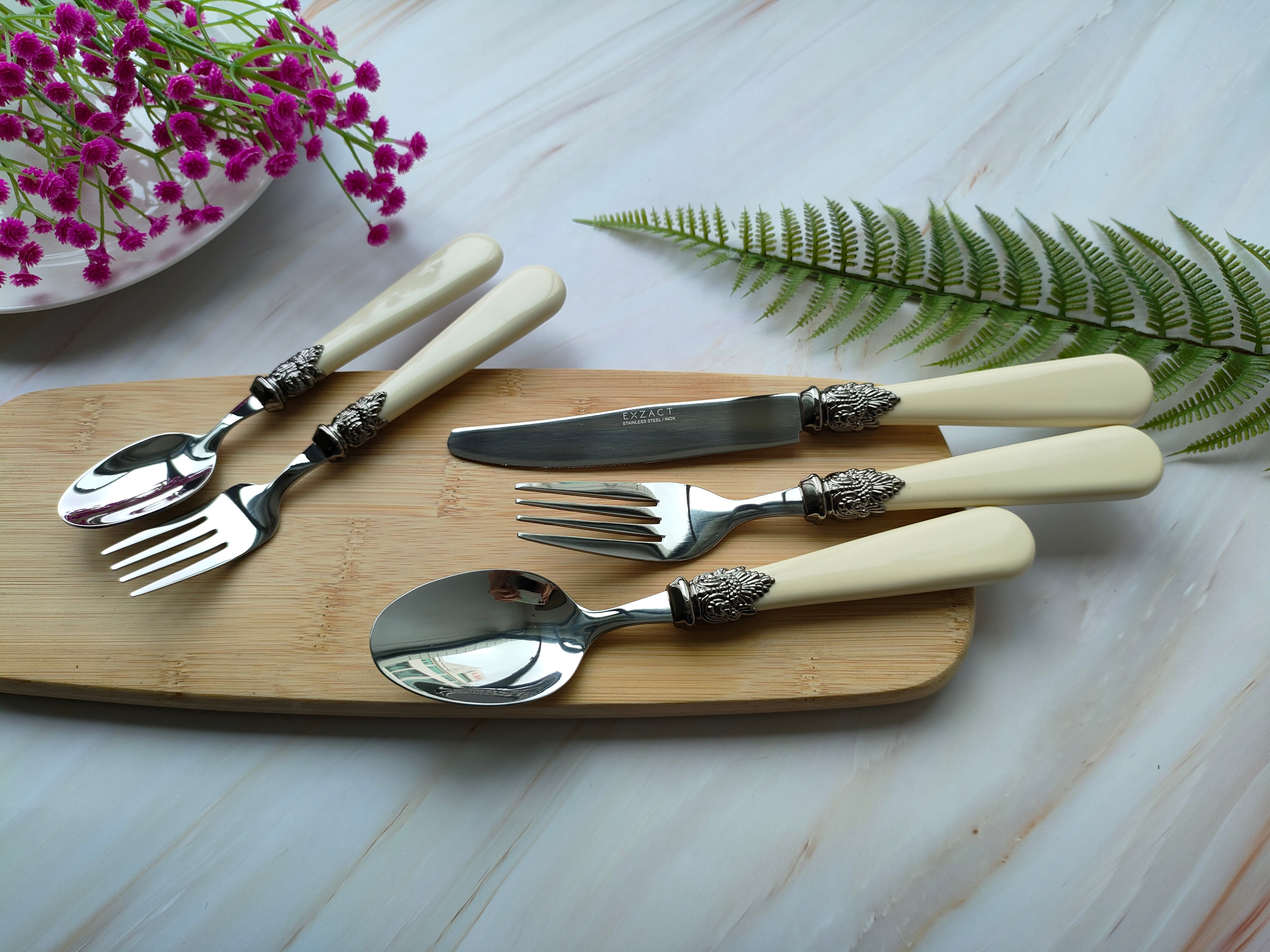 Exzact Cutlery Set 20pcs Antique Cream Handles, Stainless Steel with Ivory