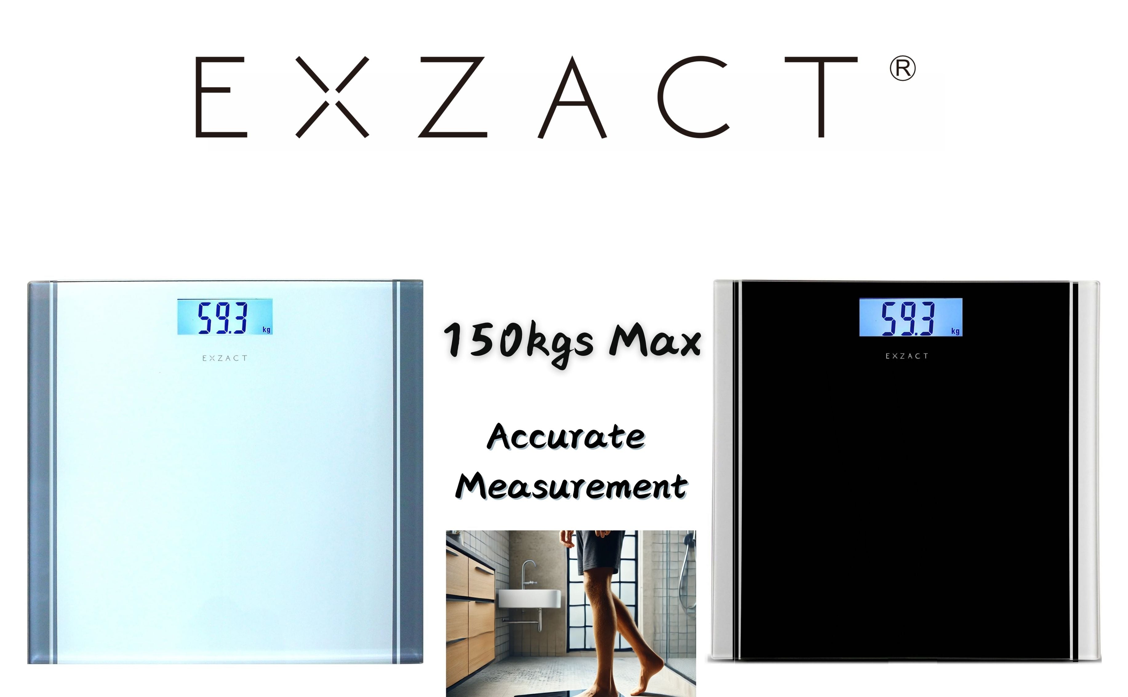EXZACT High Precision Digital Bathroom Scale – Backlit LCD kg/st/lbs, Black