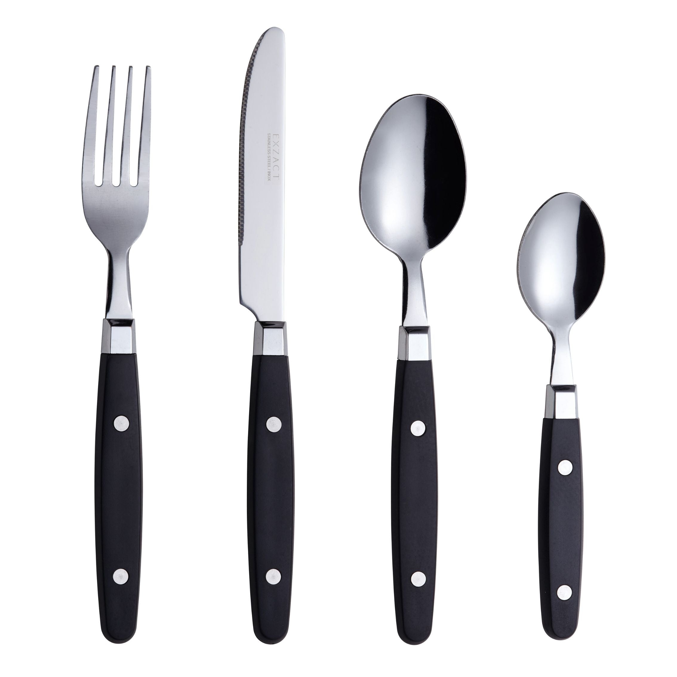 EXZACT Cutlery Set 24pcs Stainless Steel - with Rivet Craft Handles/Retro Style Flatware