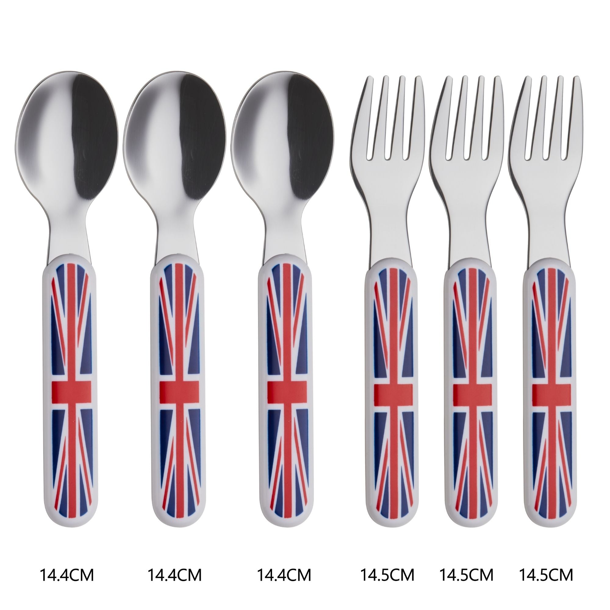 EXZACT Union Jack Kids Cutlery 6pcs Stainless Steel 18/10 - 3 x Forks, 3 x Spoons