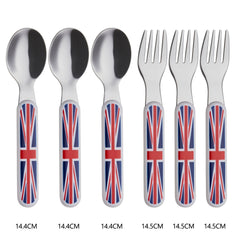 EXZACT Union Jack Kids Cutlery 6pcs Stainless Steel 18/10 - 3 x Forks, 3 x Spoons