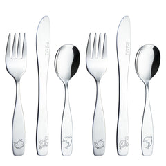 Exzact Children's Cutlery Stainless Steel 6pcs Engraved Ocean Creatures Dolphin, Turtle, Whale