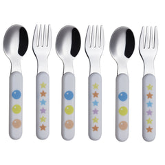 EXZACT Kids Cutlery 6pcs - Forks,Safety Knives,Dinner Spoons - Stars & Dots