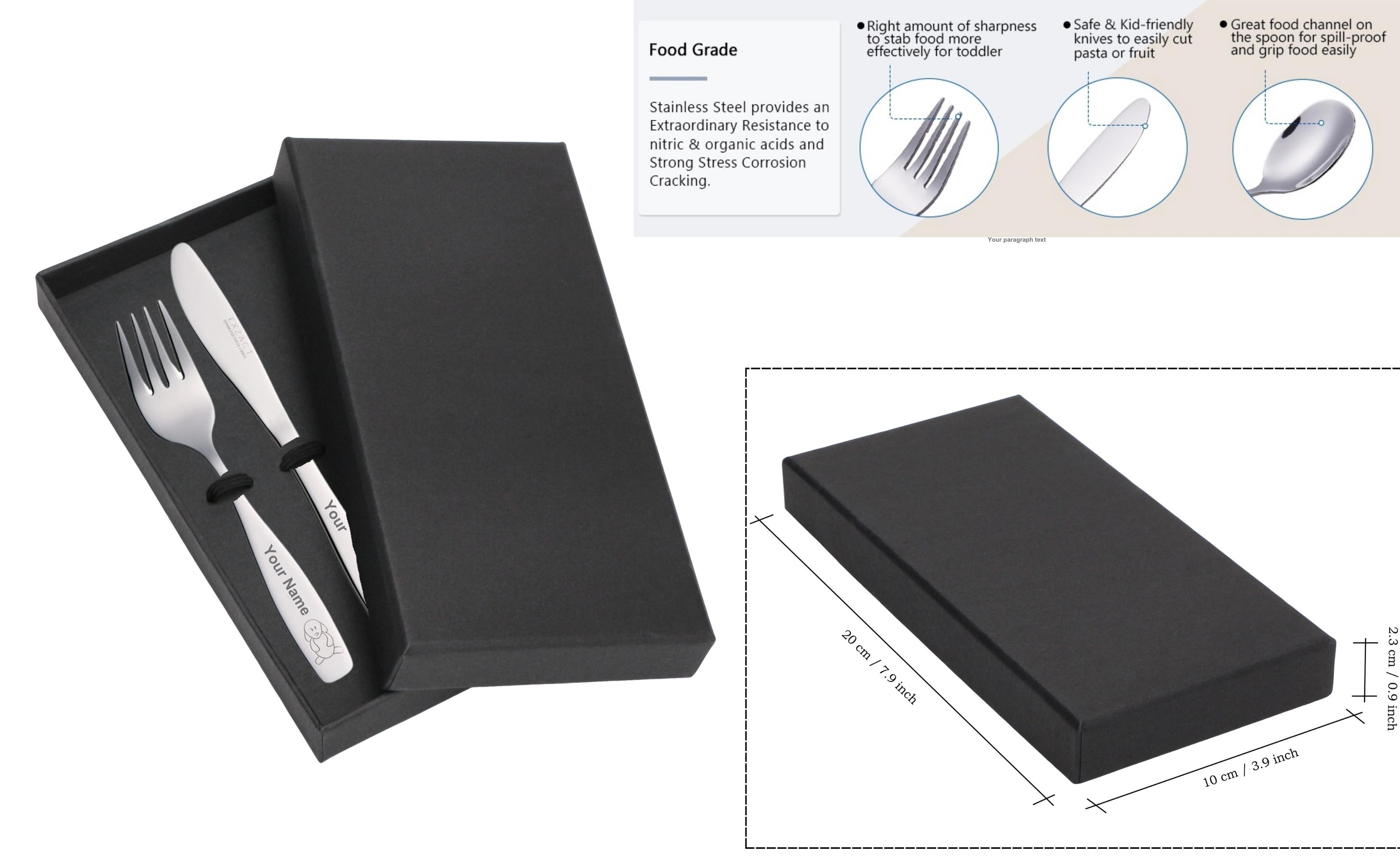 Exzact Personalised Children's Cutlery Kids Cutlery (Personalised Name)