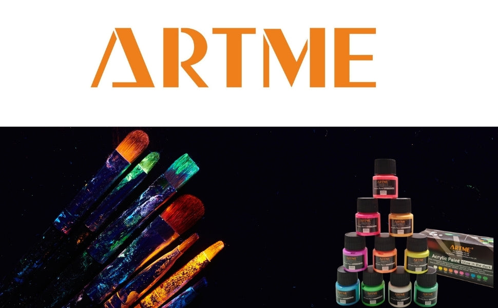 Artme Glow in the Dark Acrylic Paint Set – 10 Neon Colours x 20ml Tubes