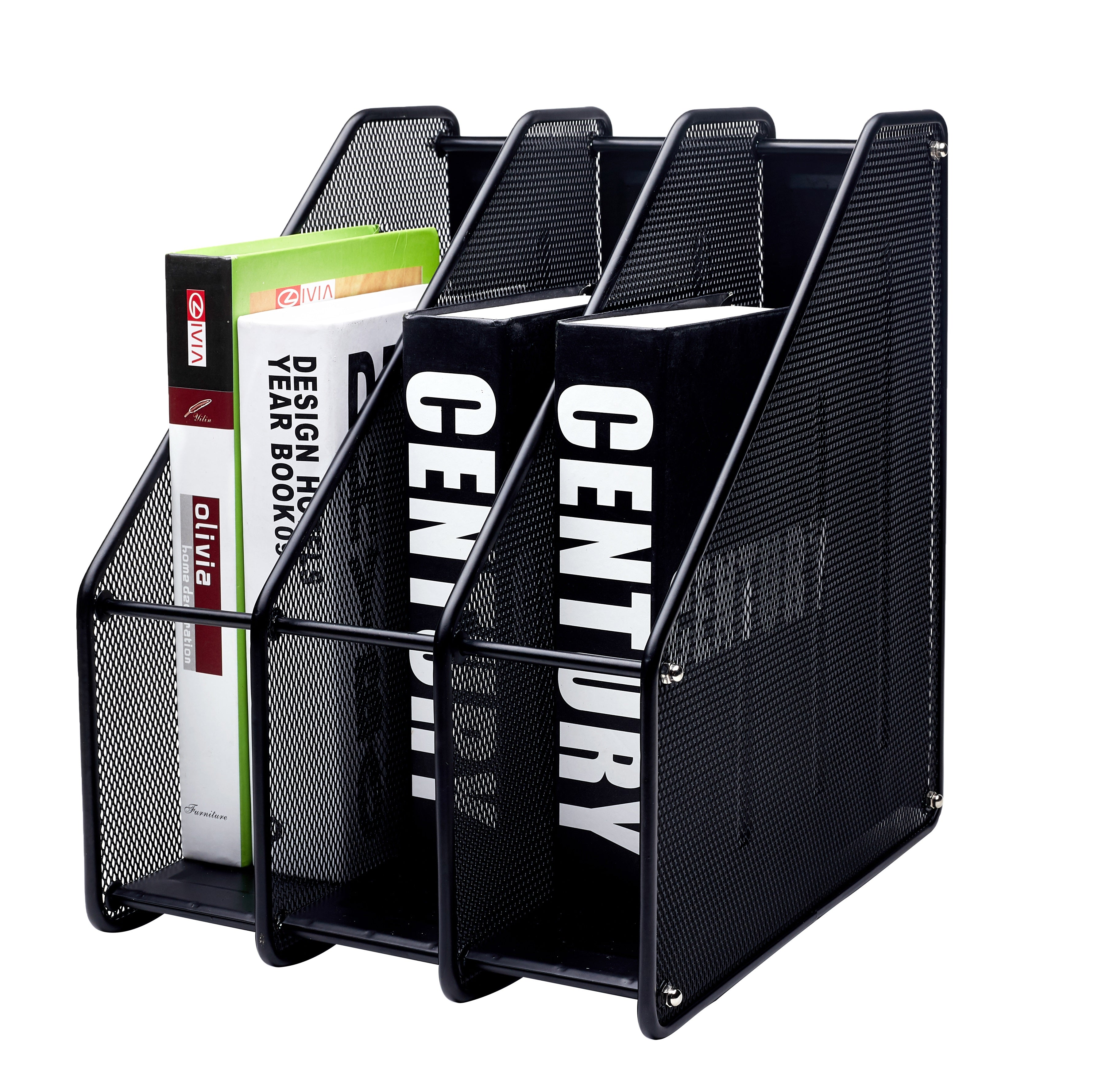 Exerz Magazine Holder Triple Rack, Mesh Metal - 3 Compartments Vertical