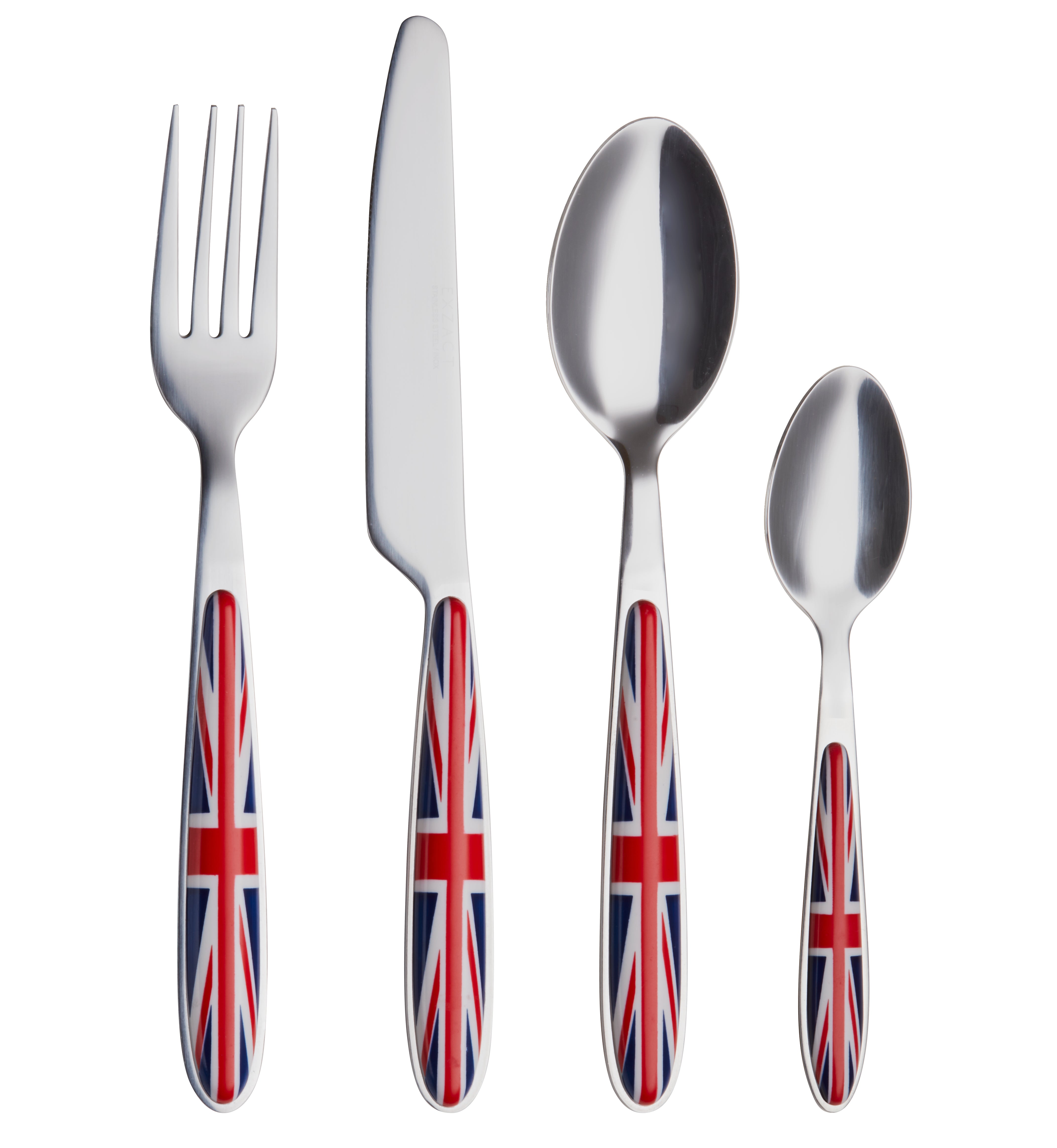 EXZACT Union Jack Cutlery Set of 24, Stainless Steel with Color Handles