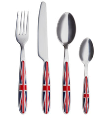 EXZACT Union Jack Cutlery Set of 24, Stainless Steel with Color Handles