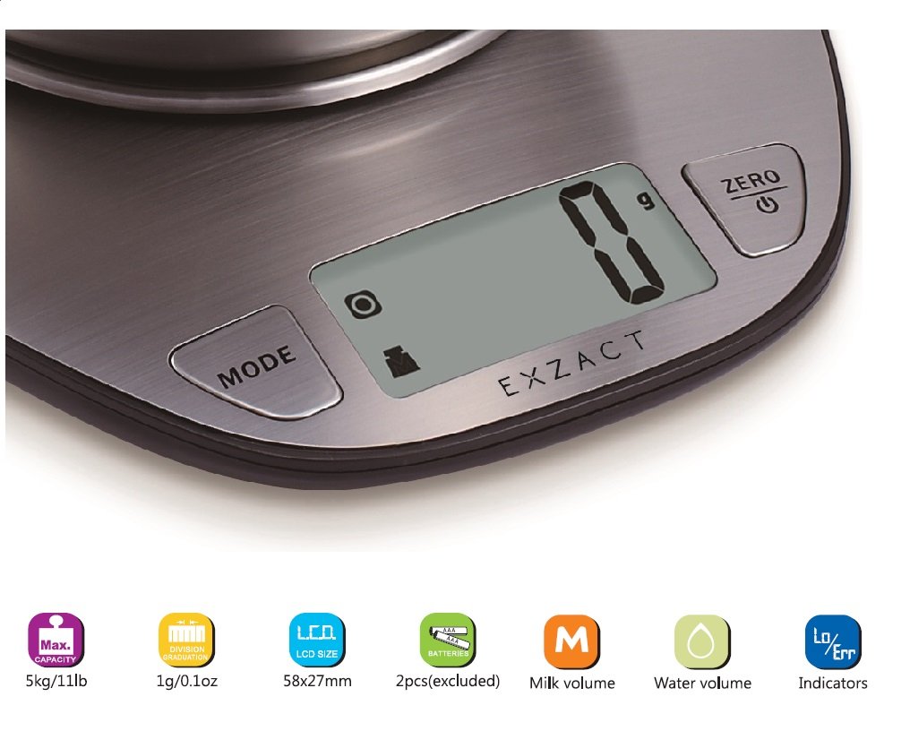 Exzact Digital Kitchen Scale with a Mixing Bowl Stainless Steel