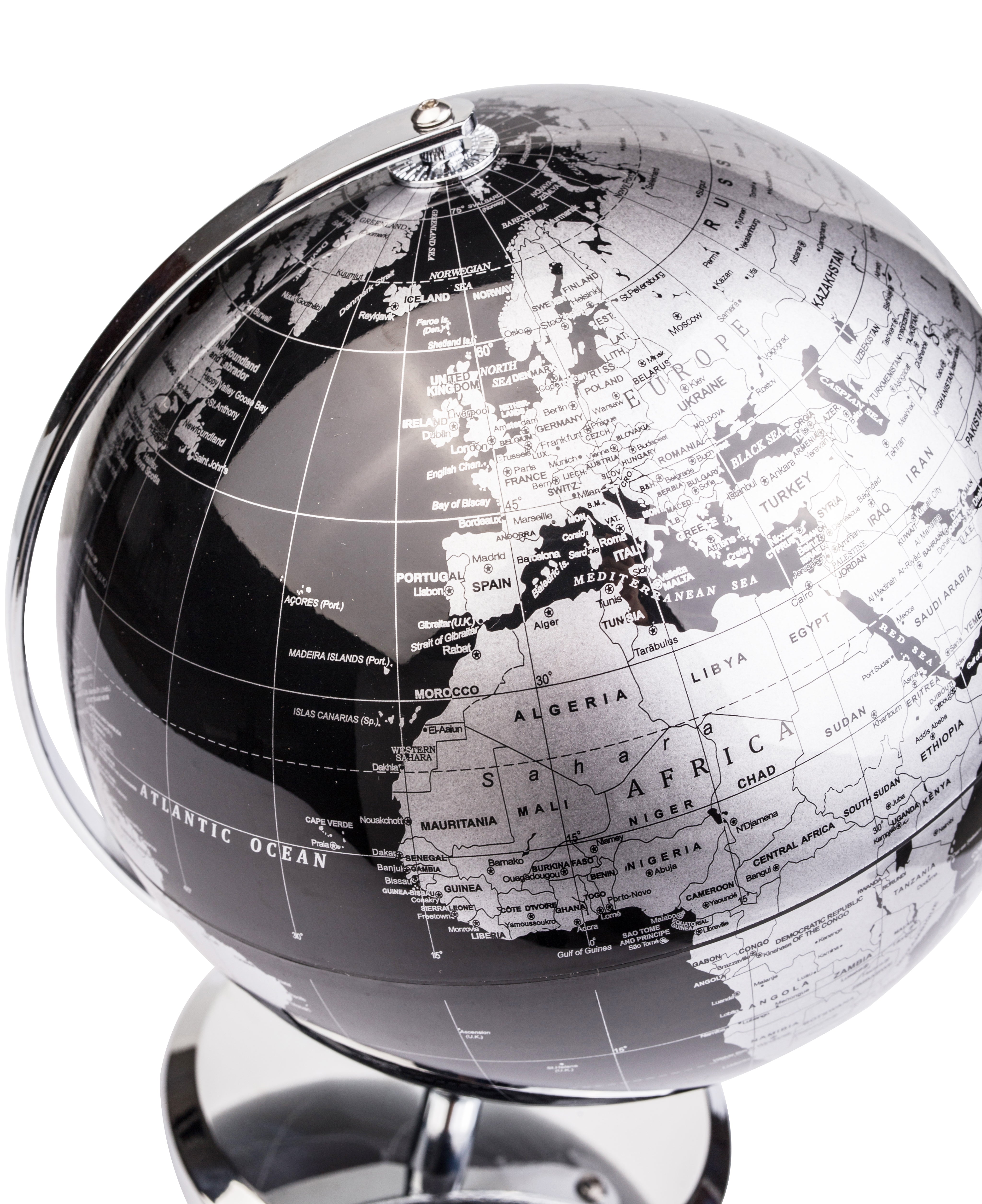Exerz World Globe With a Metal Base- Metallic Black
