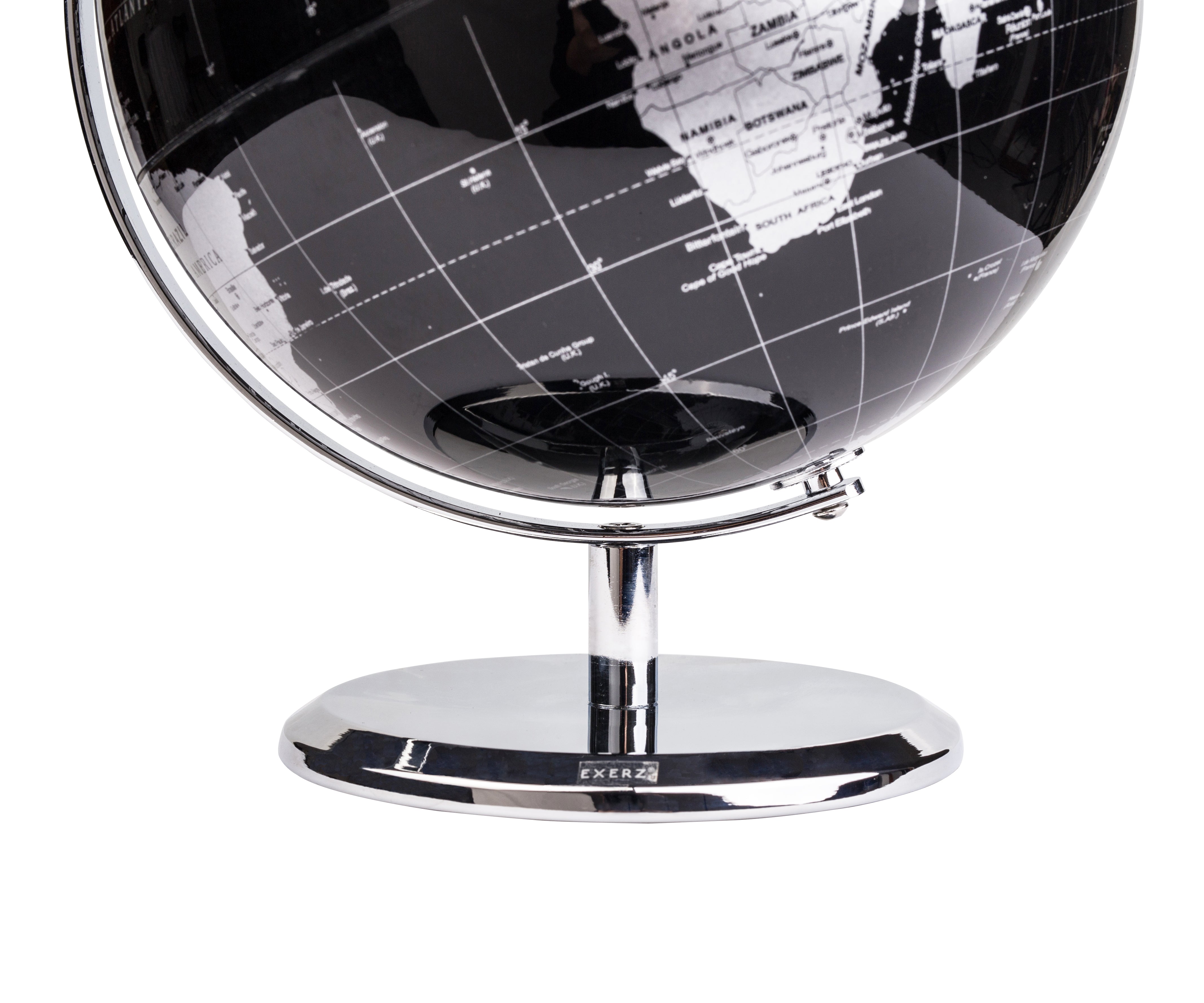 Exerz World Globe With a Metal Base- Metallic Black