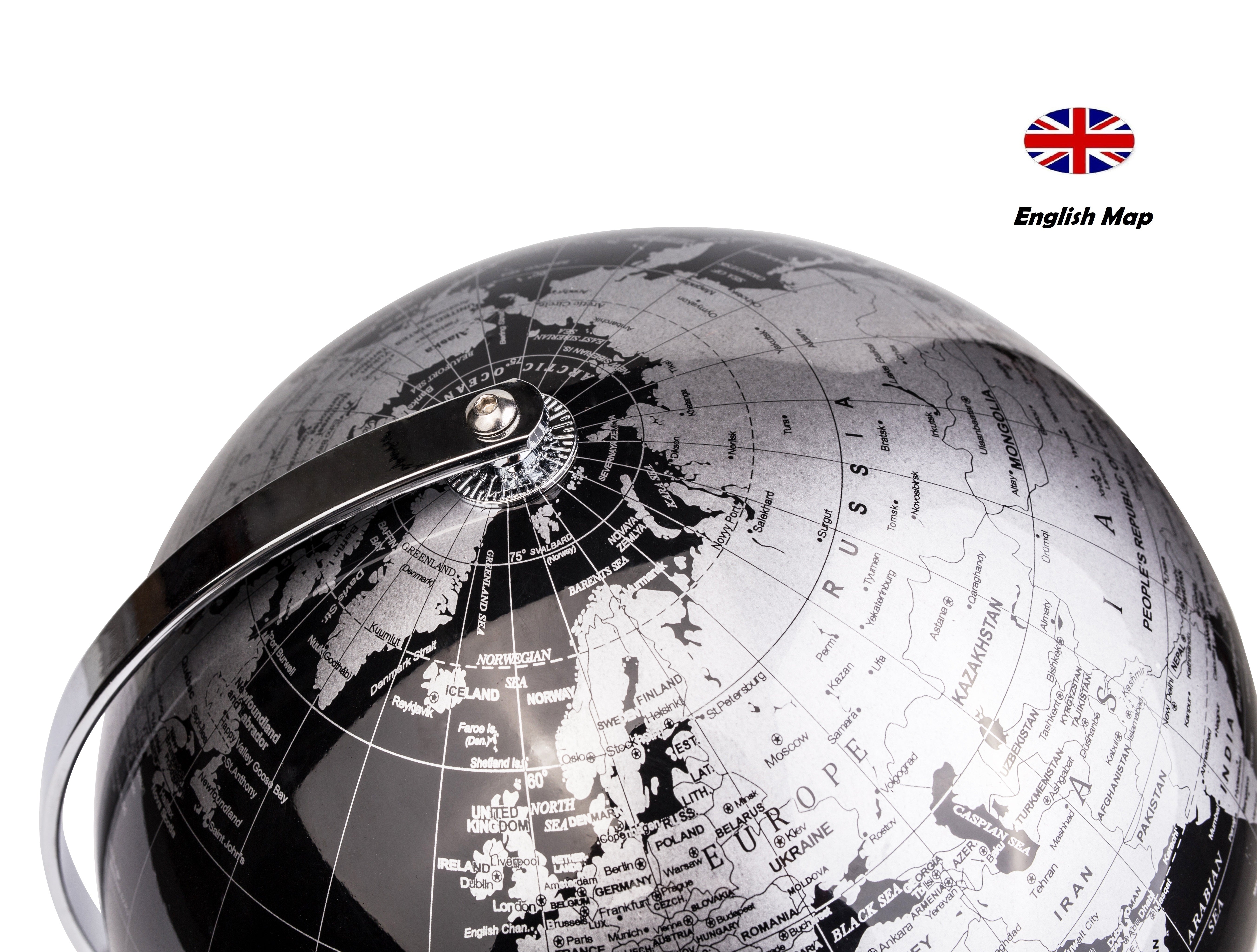 Exerz World Globe With a Metal Base- Metallic Black