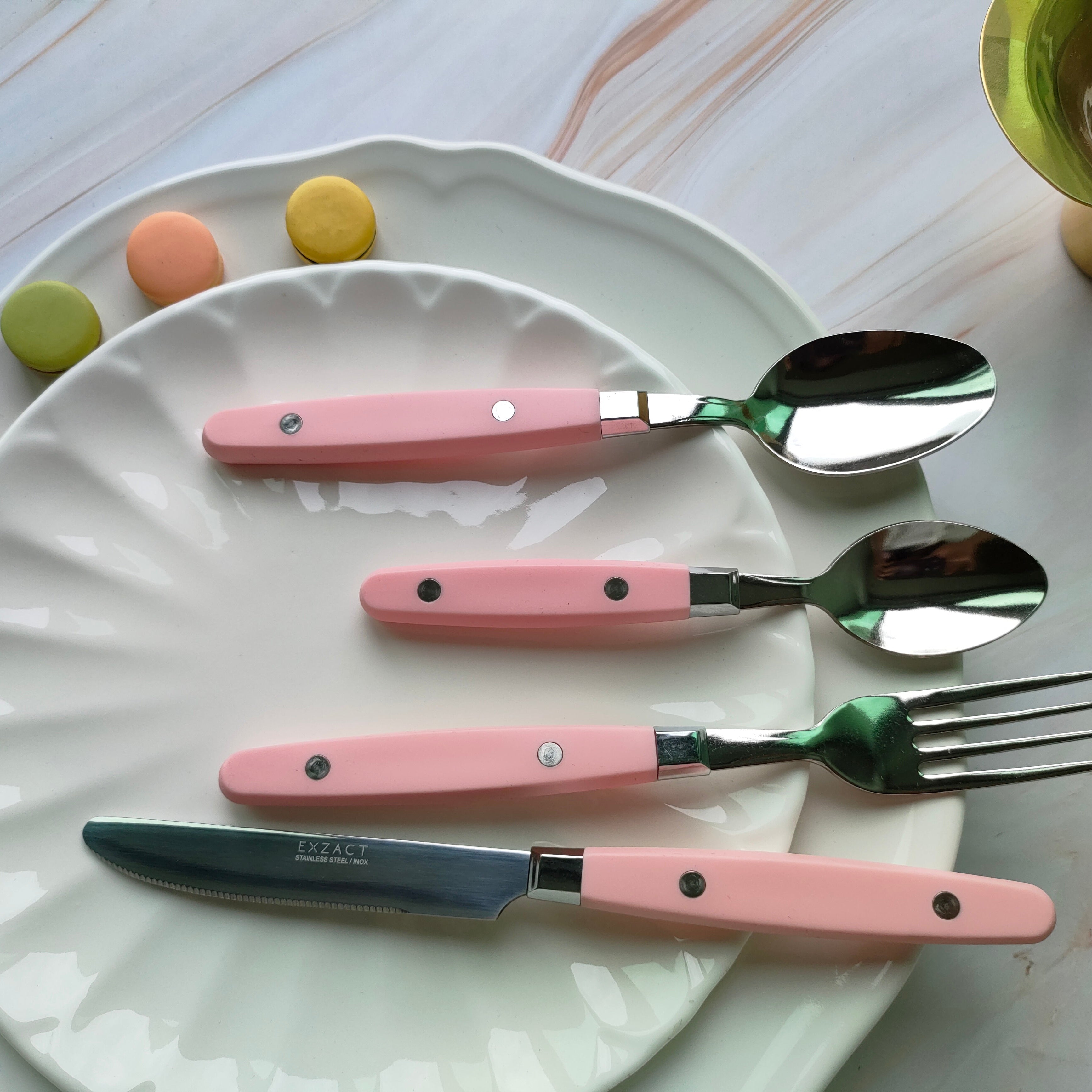 EXZACT Cutlery Set 24pcs Stainless Steel - with Rivet Craft Handles/Retro Style Flatware