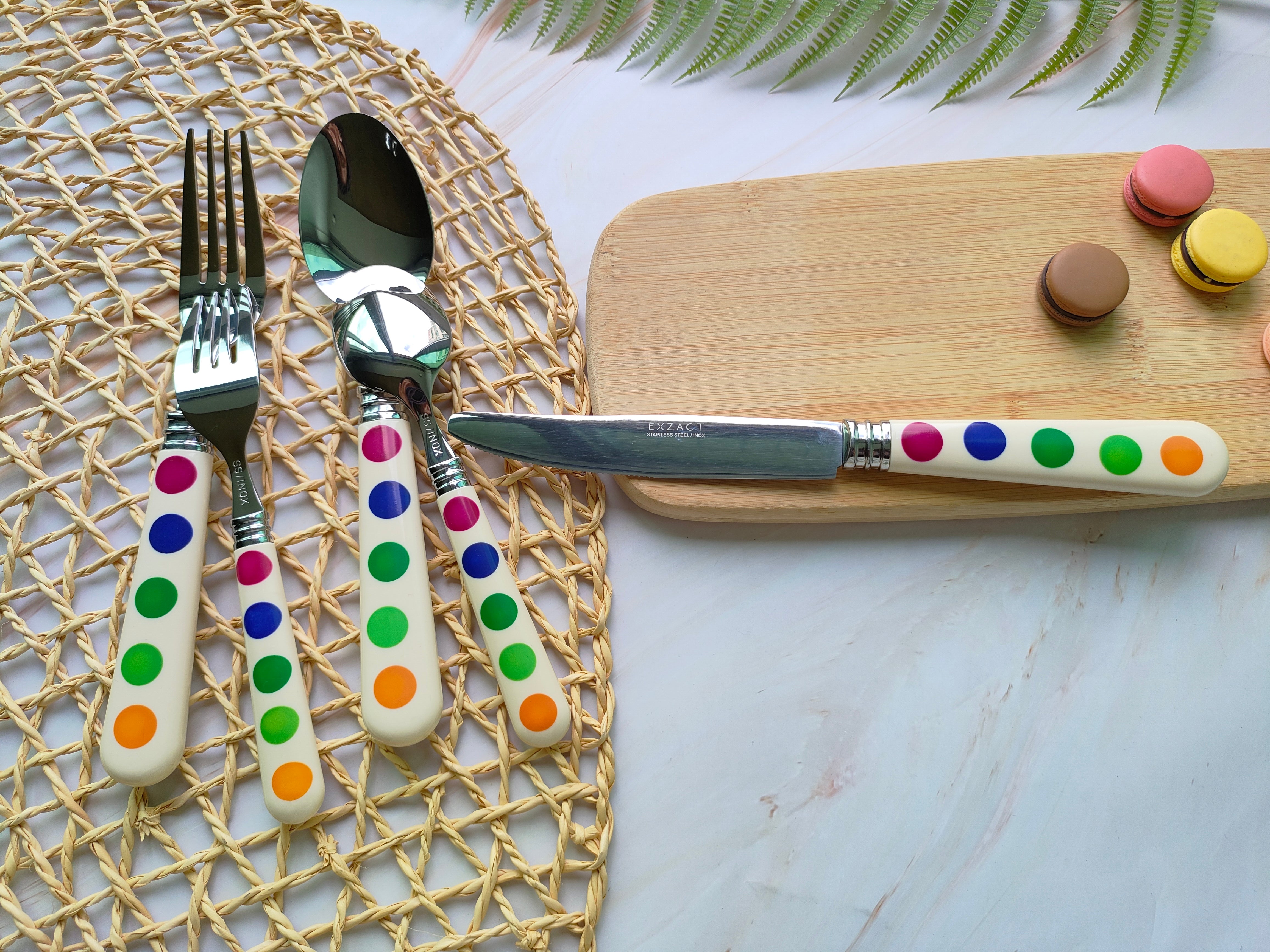 Exzact Cutlery Set 20pcs Polka Dot, Stainless Steel Mirror Polished, Service for 4