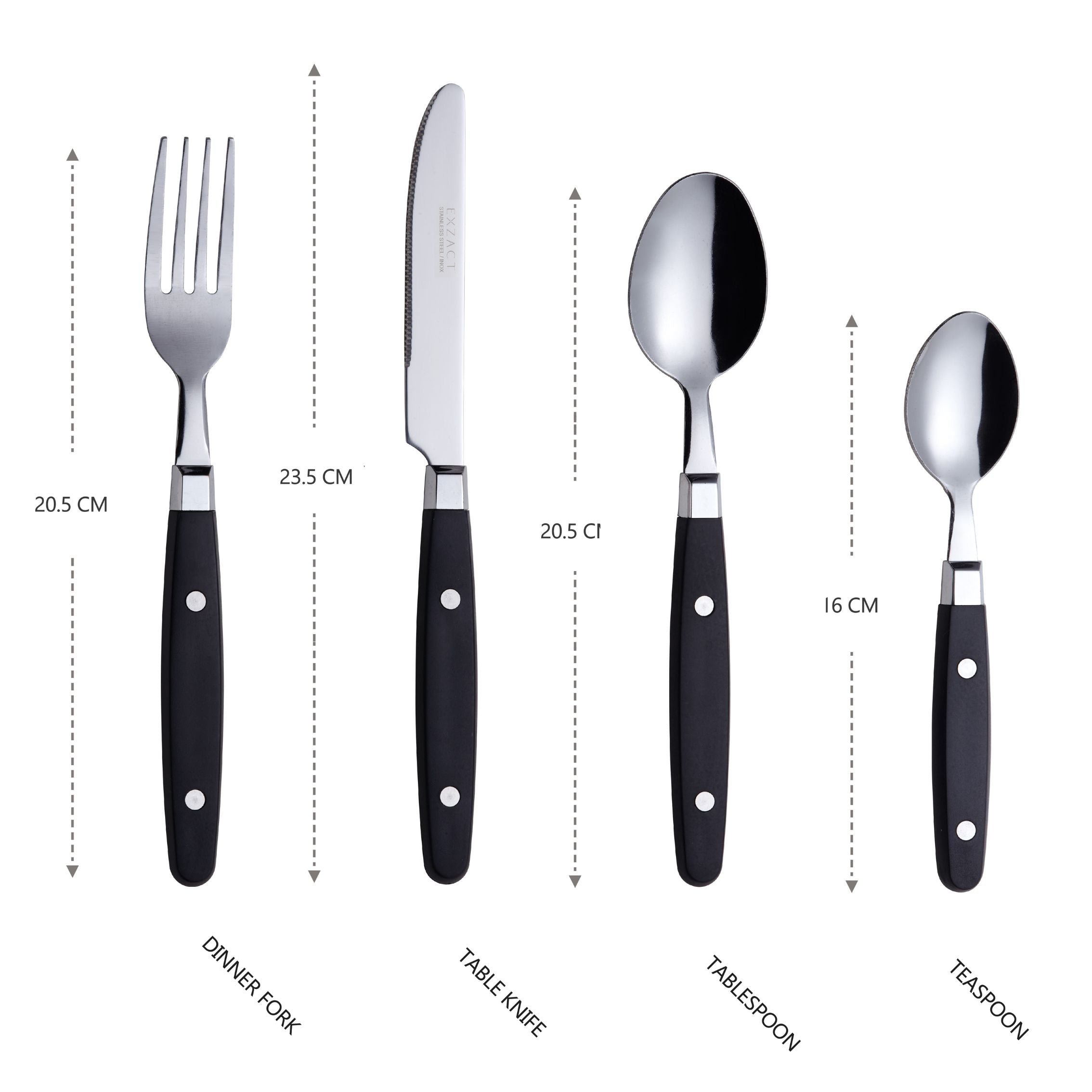 EXZACT Cutlery Set 24pcs Stainless Steel - with Rivet Craft Handles/Retro Style Flatware