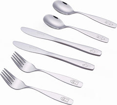 Exzact Children's Cutlery Stainless Steel 6pcs Set - Engraved Dog Cat Bunny Design