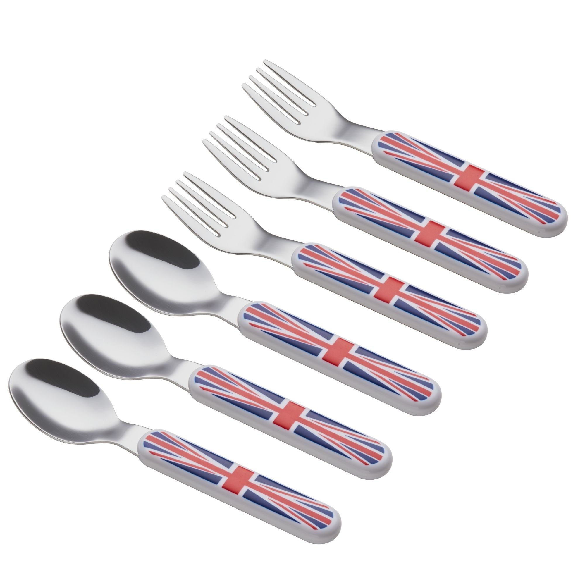 EXZACT Union Jack Kids Cutlery 6pcs Stainless Steel 18/10 - 3 x Forks, 3 x Spoons