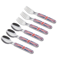EXZACT Union Jack Kids Cutlery 6pcs Stainless Steel 18/10 - 3 x Forks, 3 x Spoons