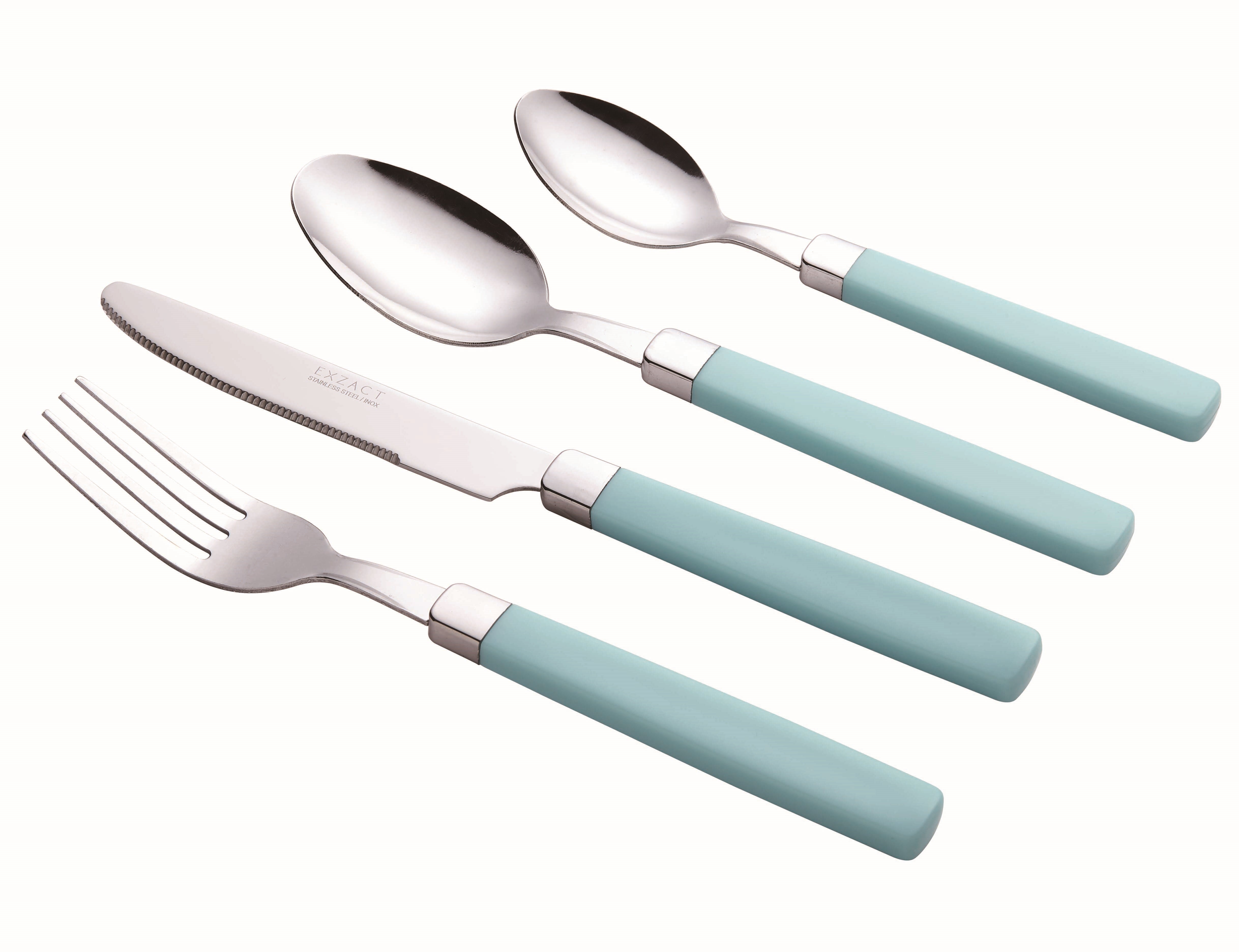 EXZACT Cutlery Set 16pcs Stainless Steel - Coloured Handles - WF23