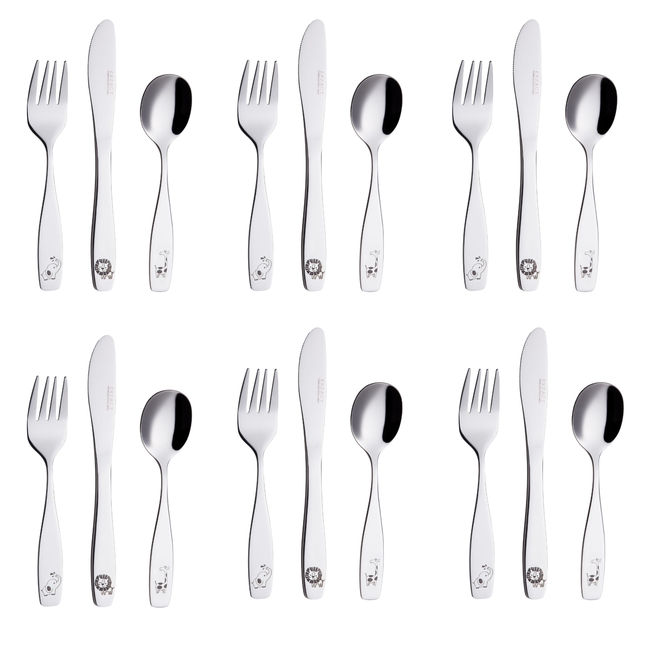Exzact Childrens Cutlery Set 18pcs Stainless Steel -