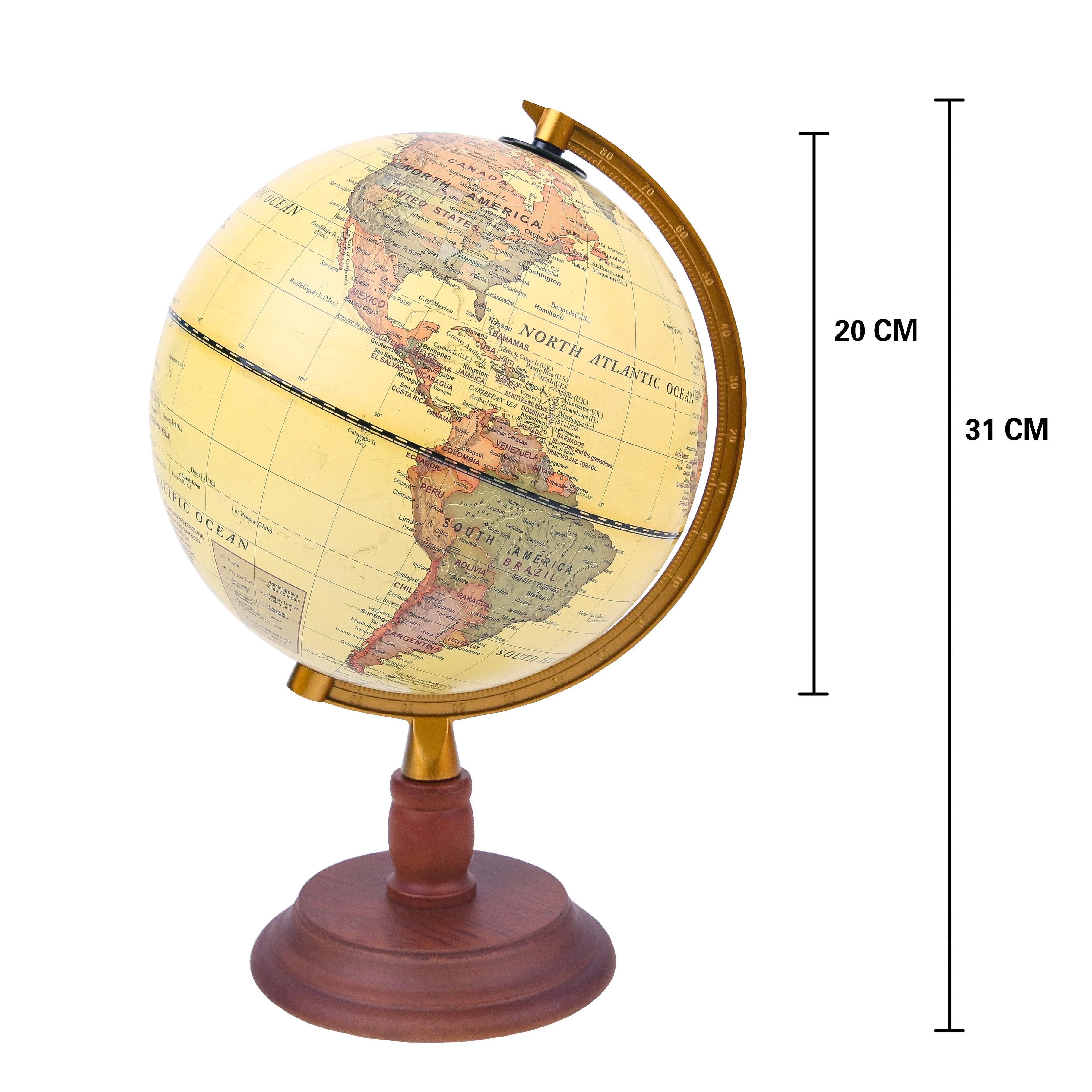 EXERZ  Antique Globe With a Wood Base - World Globe Rotating Vintage Decorative