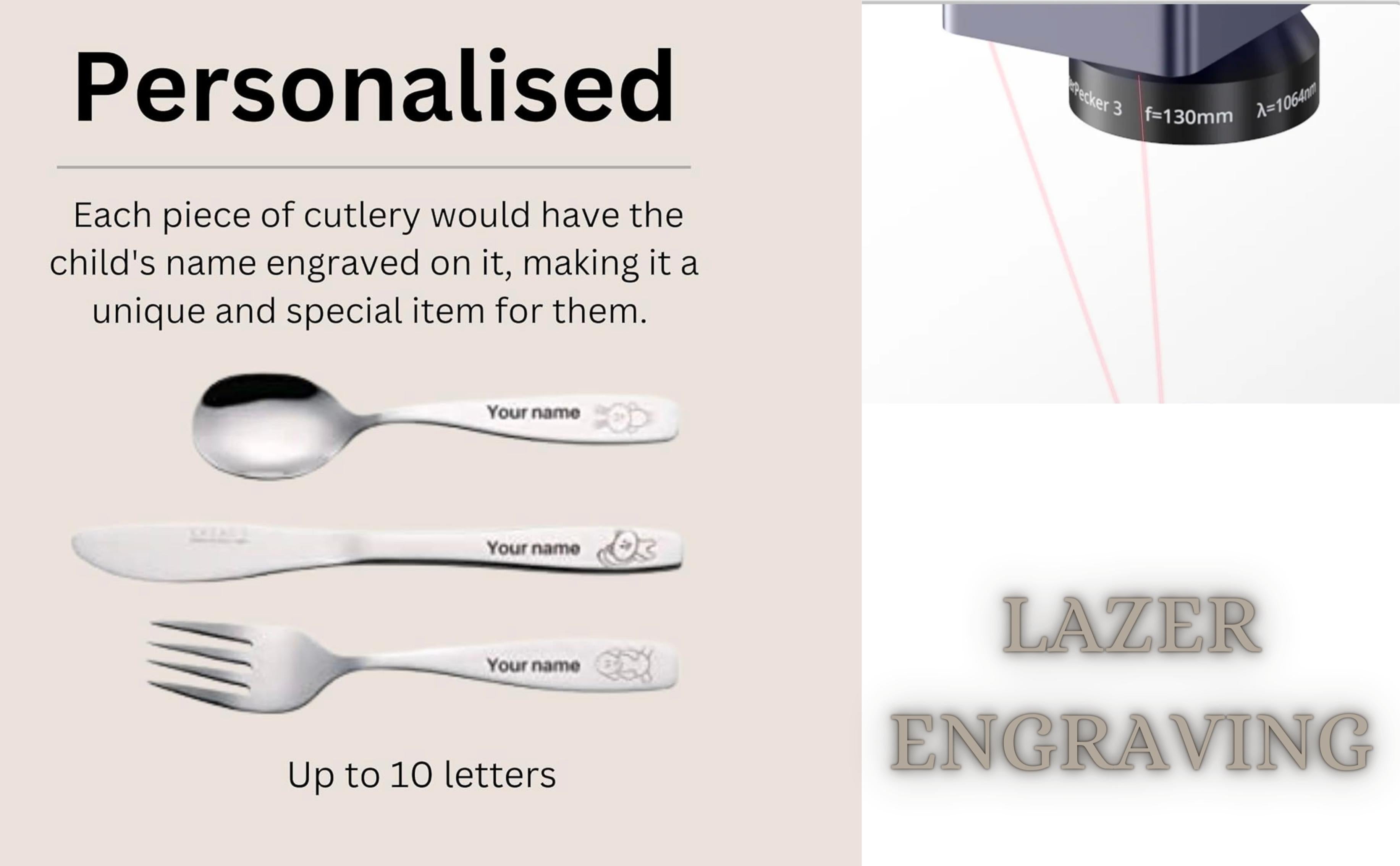 Exzact Personalised Children's Cutlery Kids Cutlery (Personalised Name)