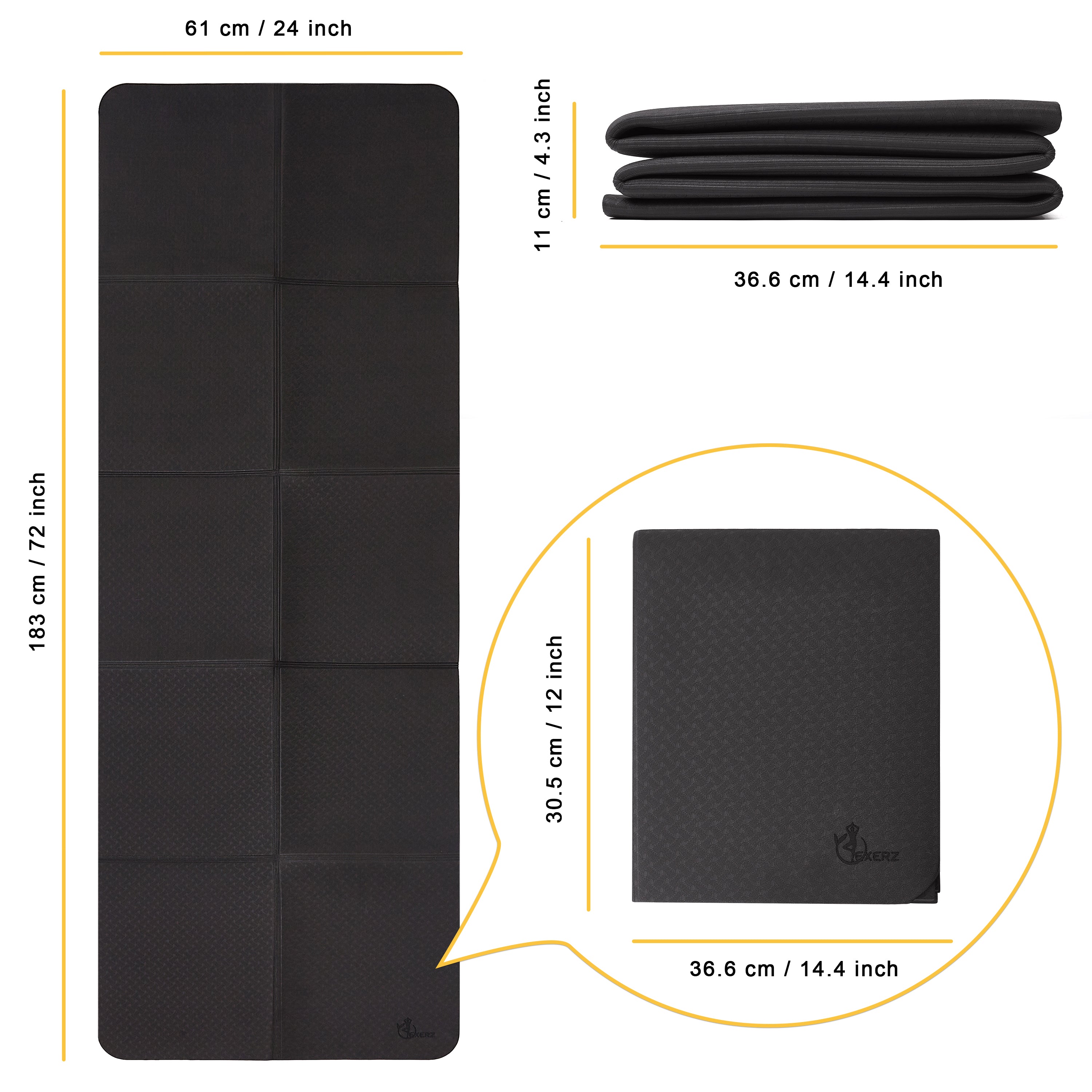 EXERZ Foldable Yoga Mat – Portable, Anti-Slip, Travel & Home Workout