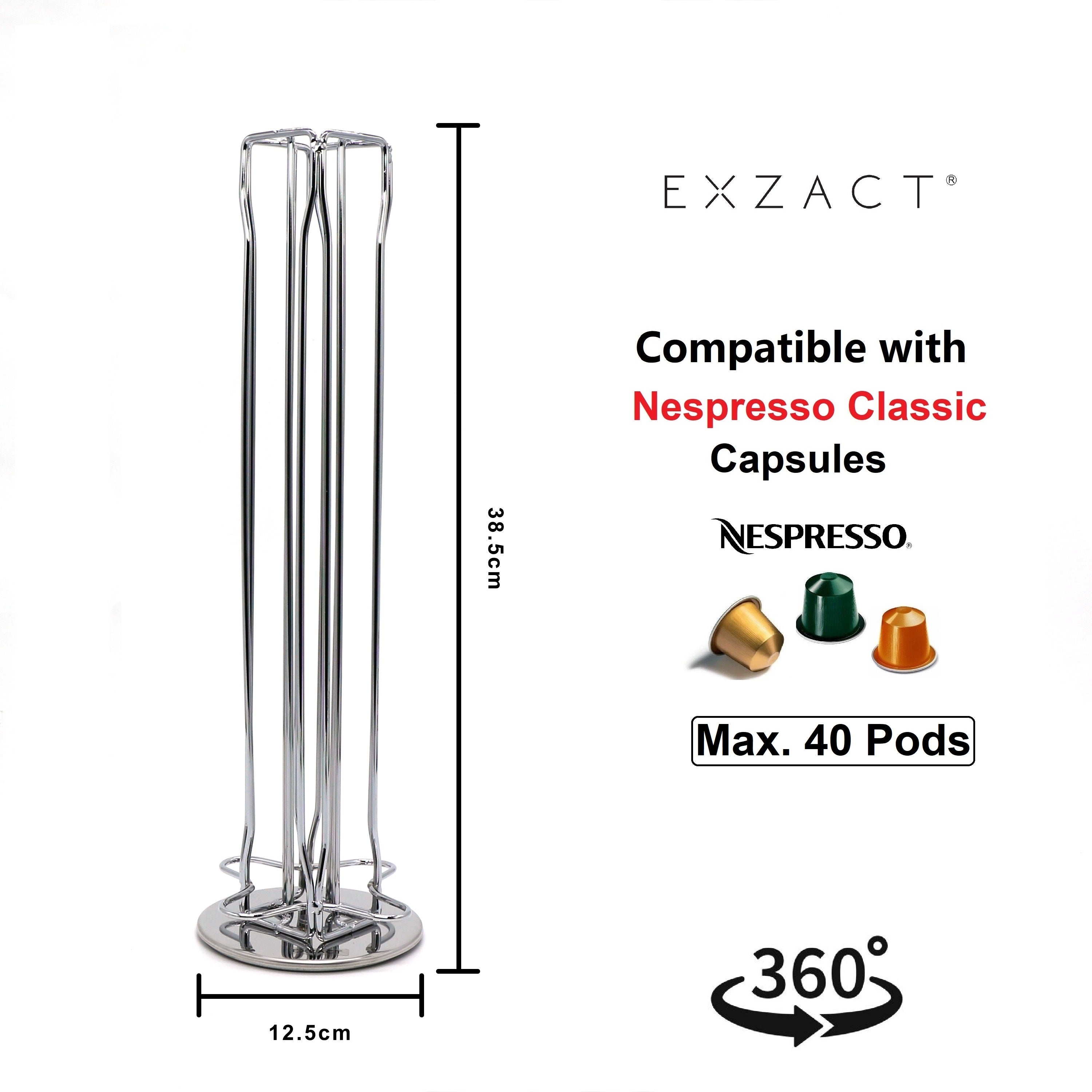 EXZACT Coffee Capsule Holder Compatible with Nespresso Classic(Silver Chrome)