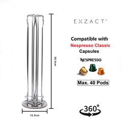 EXZACT Coffee Capsule Holder Compatible with Nespresso Classic(Silver Chrome)