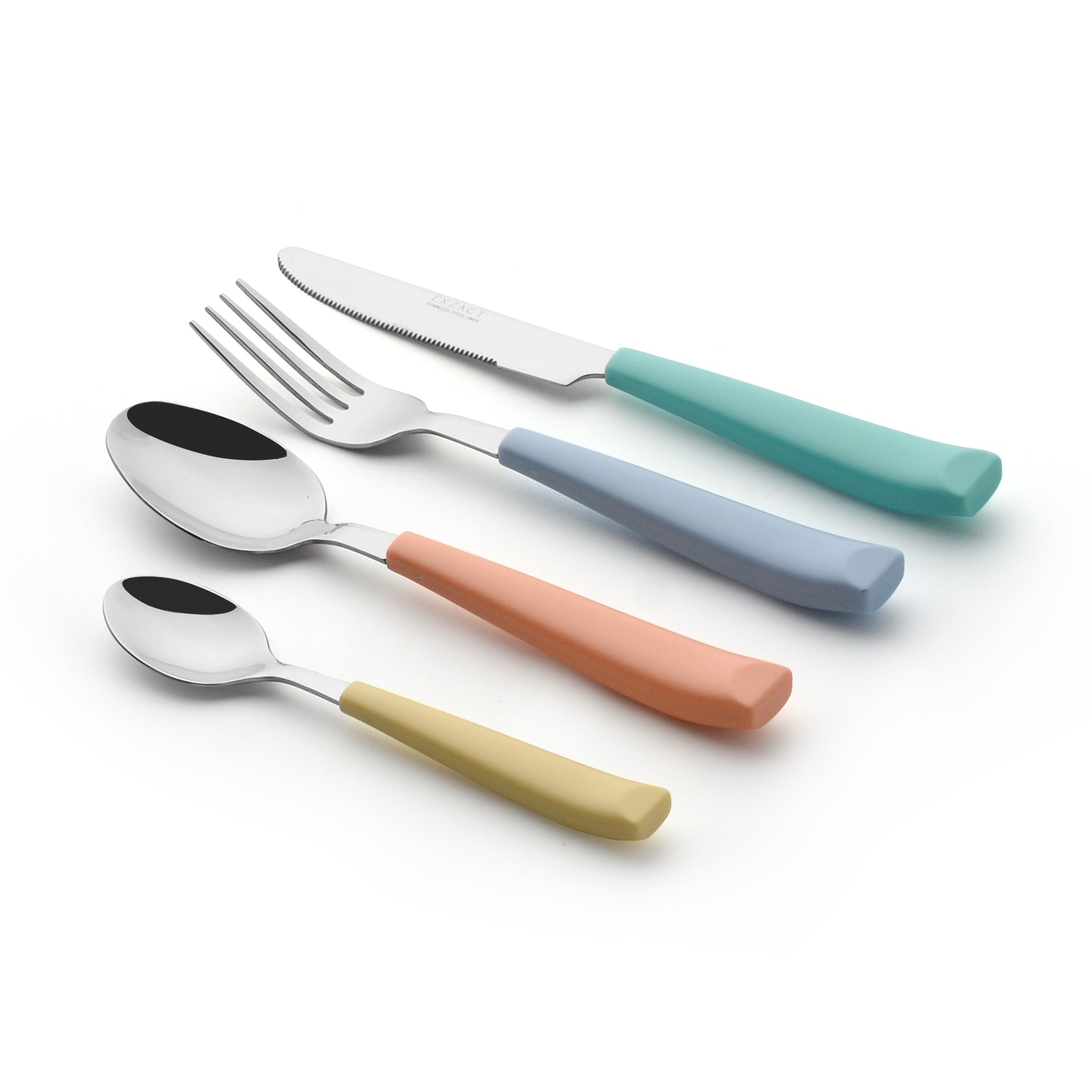 EXZACT Cutlery Set 24pcs Coloured - Stainless Steel with Vibrantly Coloured Plastic Wide Handles