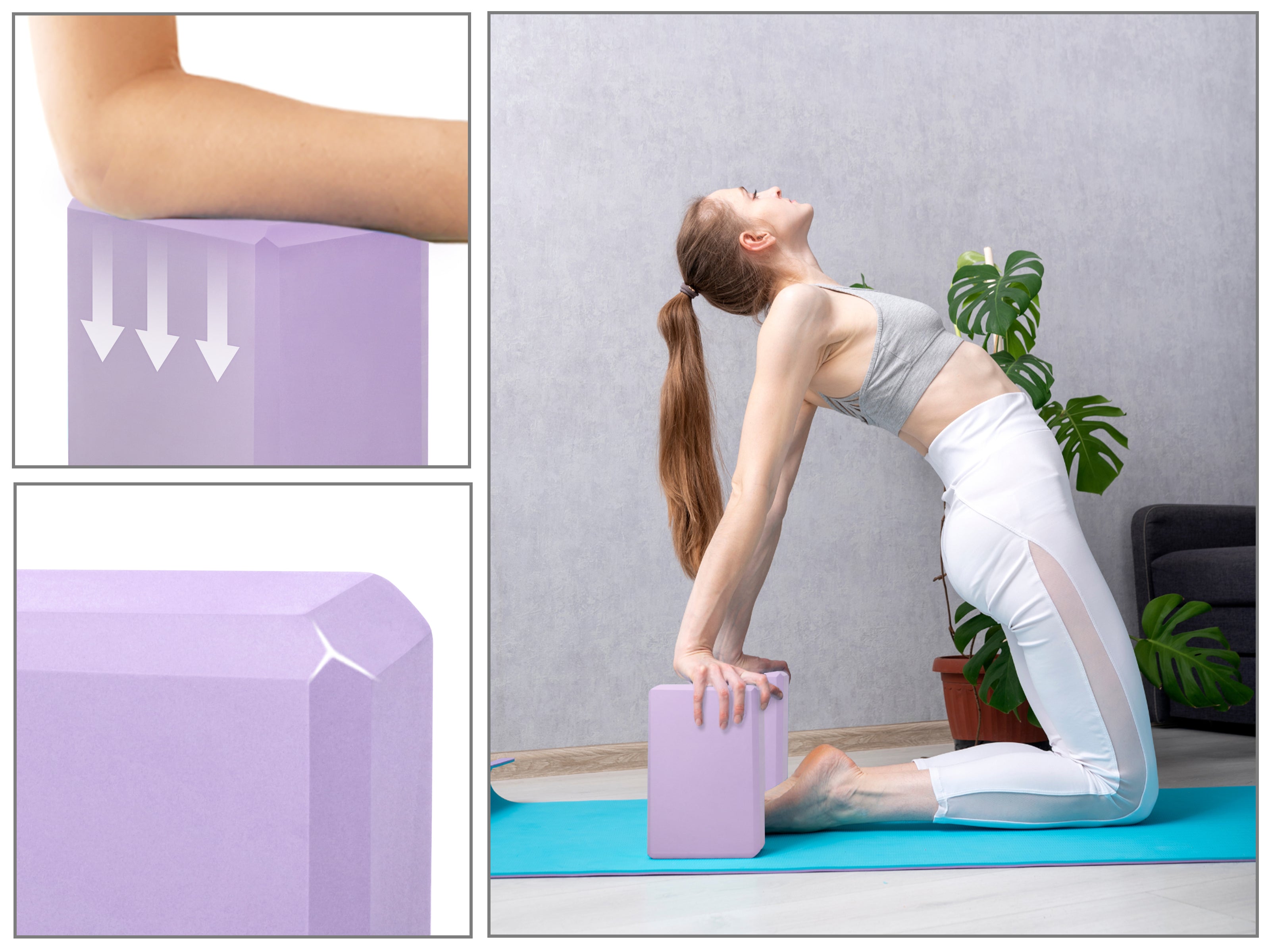 EXERZ Yoga Blocks – 2pcs, Anti-Slip, High Density, Travel-Friendly Pilates Bricks (Lavender)